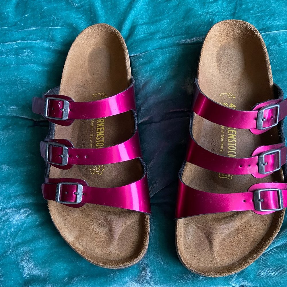 Birkenstock Hot Pink Florida Sandal Pearl 3 Strap Size 42